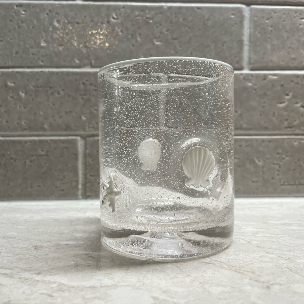 Pottery Barn Clear Glass Tumbler with Shell Design
